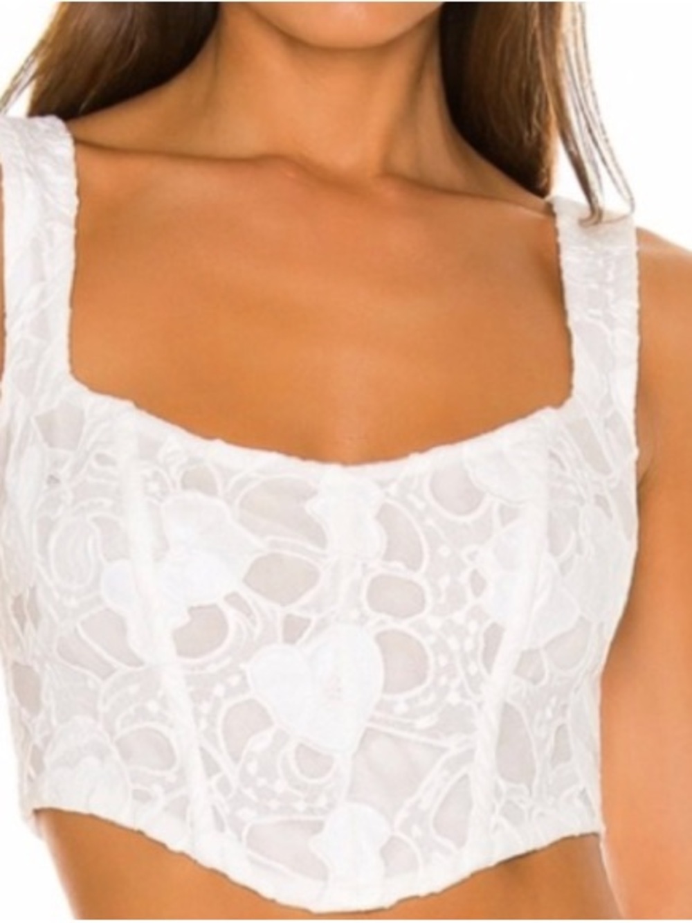 For Love & Lemons Kaede White Lace Square-Neck Corset Bustier Crop Top